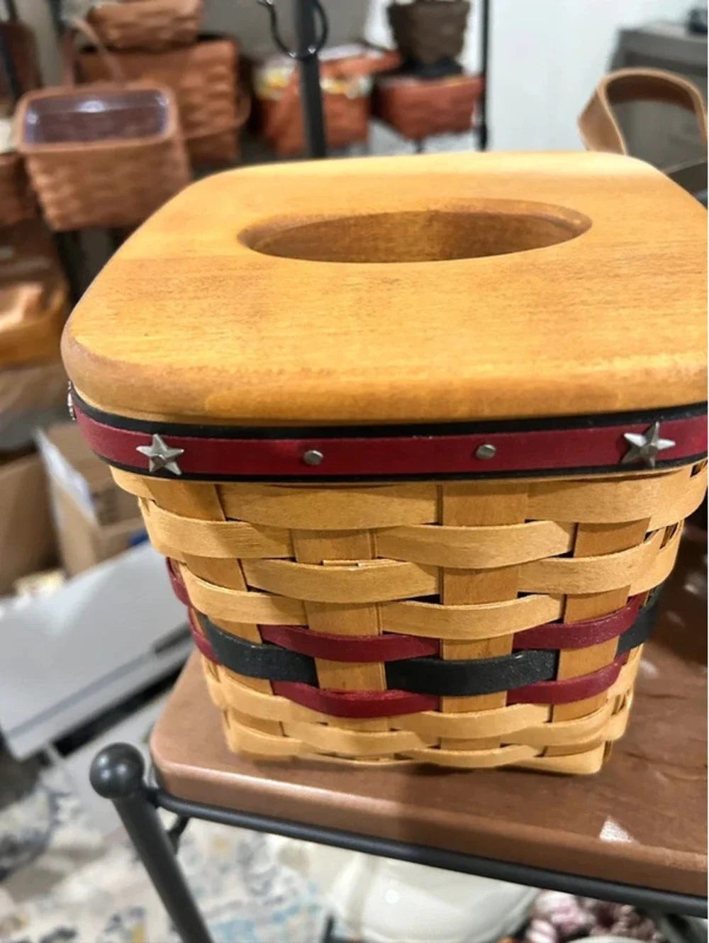 Longaberger Motorcycle Tall tissue basket & lid